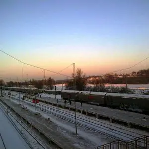 Станция Икша зимой, вид на Дмитров